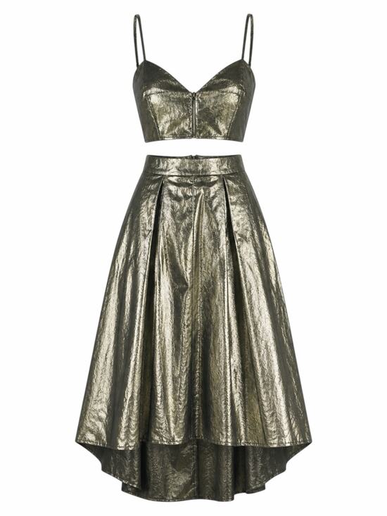 Lulu's Dresses & Skirts - Lulu's Pure Brillance Metallic Cami Skirt 2pcs Set Gold Size M